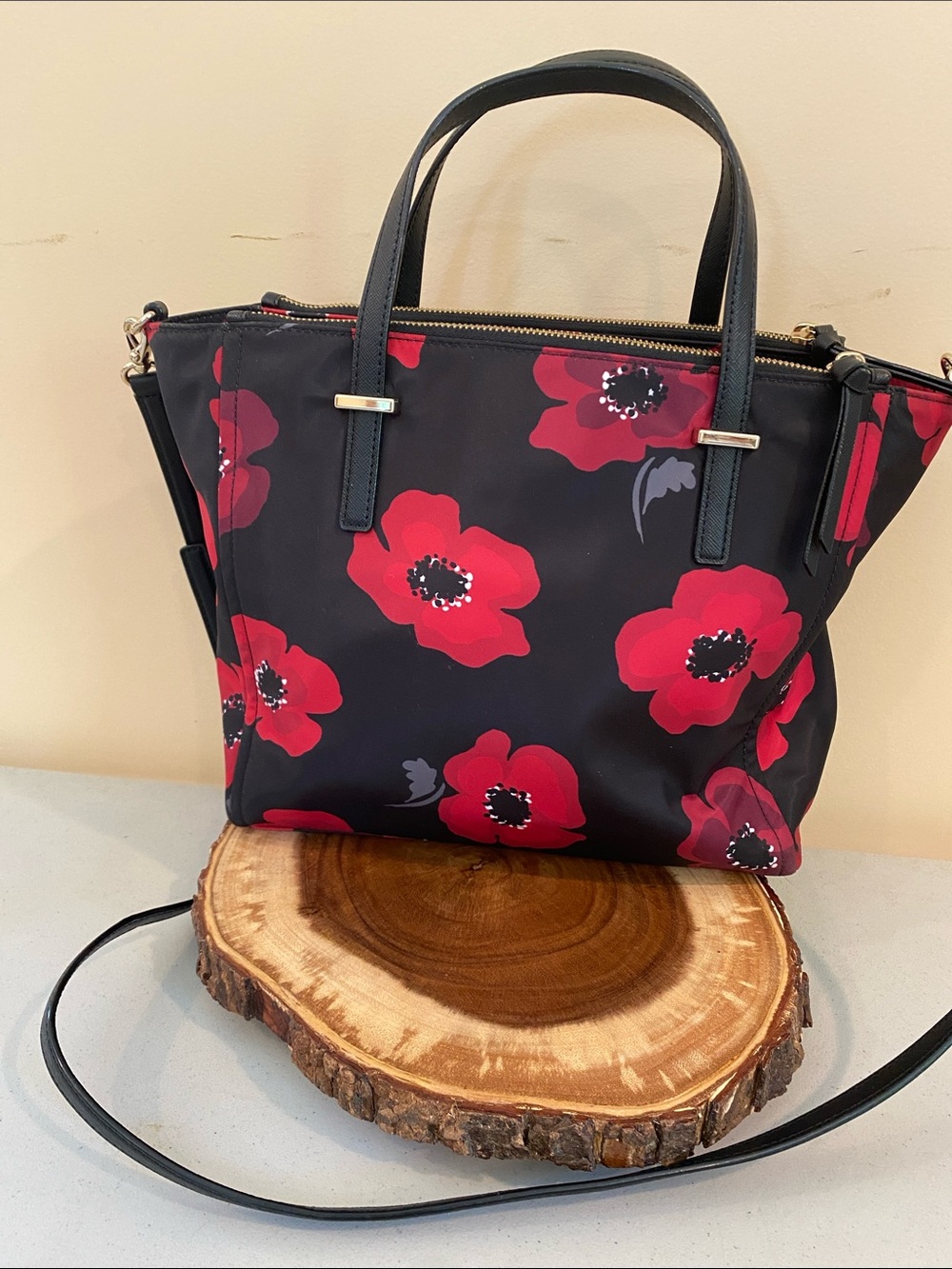 kate spade Black Tote with Red Floral Print - Picture 2 of 8